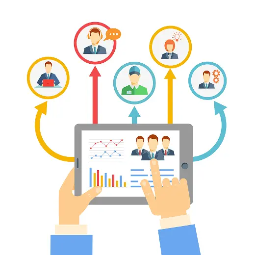 Diagram showing multiple lead sources like social media and websites funneling into a central system